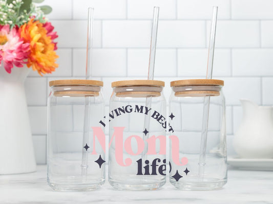 Living My Best Mom Life – 16oz Glass Sipper